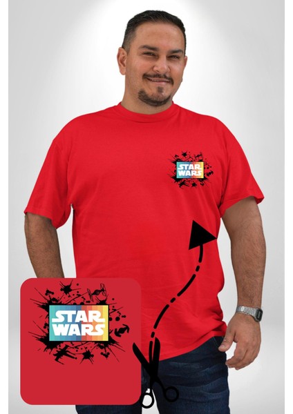 Star Wars Kırmızı Büyük Beden Kadın Basic Minimal Baskılı Tişört