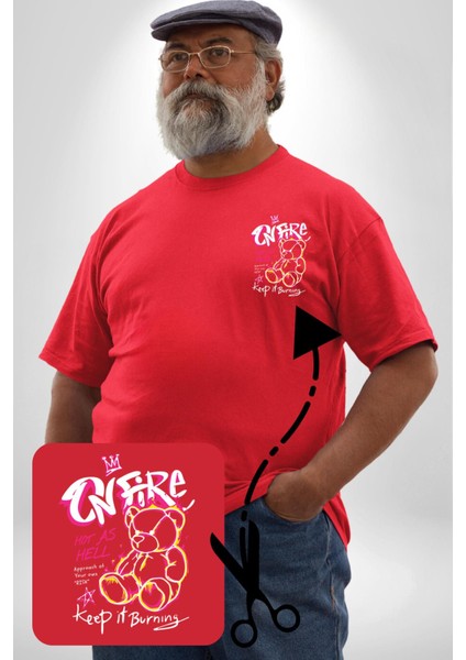 Yanmaya Devam Edecek Kadar Sıcak Kırmızı Büyük Beden Kadın Basic Minimal Baskılı Tişört