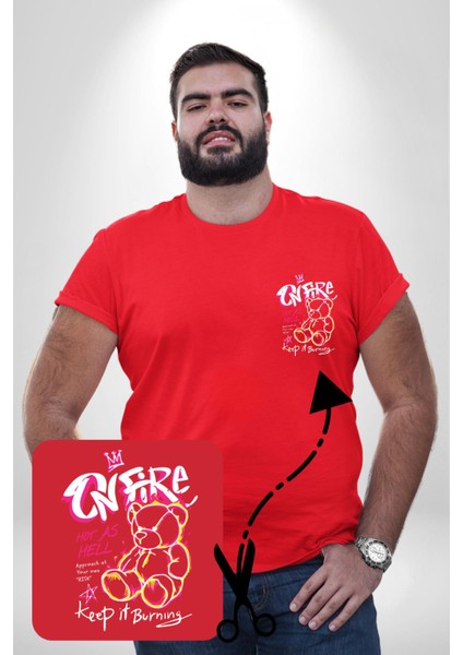 Yanmaya Devam Edecek Kadar Sıcak Kırmızı Büyük Beden Kadın Basic Minimal Baskılı Tişört fiyatları