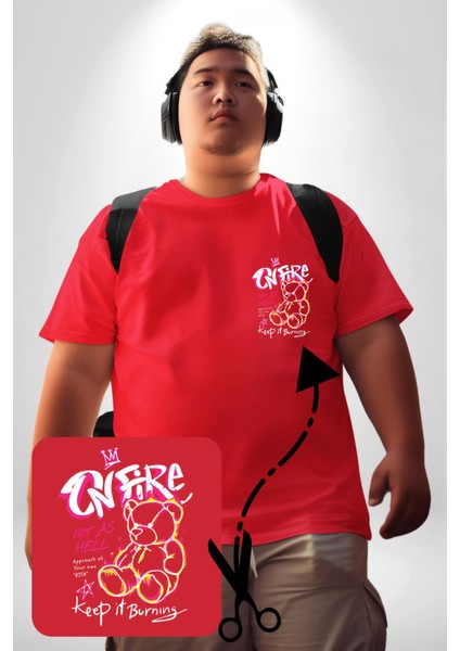 Yanmaya Devam Edecek Kadar Sıcak Kırmızı Büyük Beden Kadın Basic Minimal Baskılı Tişört modelleri