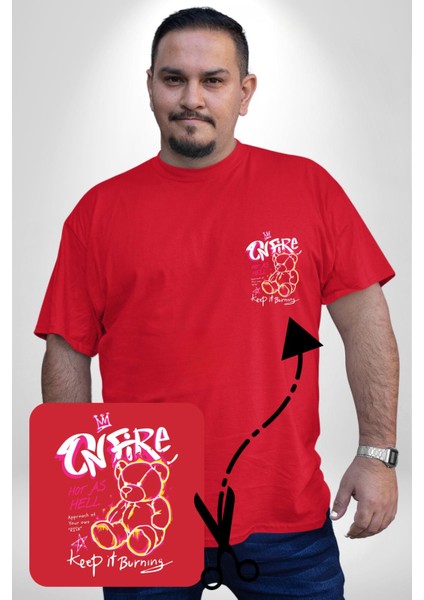 Yanmaya Devam Edecek Kadar Sıcak Kırmızı Büyük Beden Kadın Basic Minimal Baskılı Tişört fırsatları