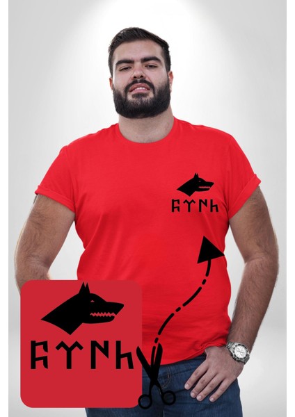 Türk Yazısı Kırmızı Büyük Beden Kadın Basic Minimal Baskılı Tişört