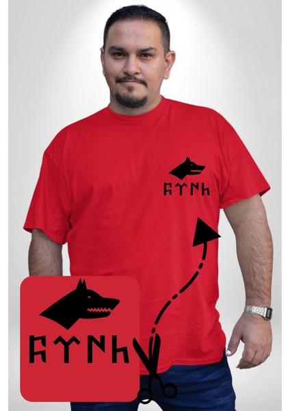 Türk Yazısı Kırmızı Büyük Beden Kadın Basic Minimal Baskılı Tişört modelleri