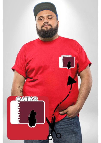 Katar Bayrağı Kırmızı Büyük Beden Kadın Basic Minimal Baskılı Tişört fiyatları