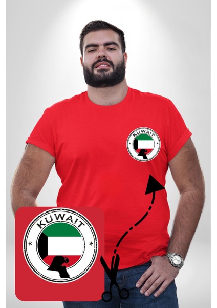 Kuveyt Bayrağı Kırmızı Büyük Beden Kadın Basic Minimal Baskılı Tişört modelleri