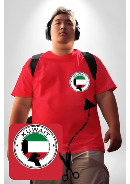 Kuveyt Bayrağı Kırmızı Büyük Beden Kadın Basic Minimal Baskılı Tişört fırsatları
