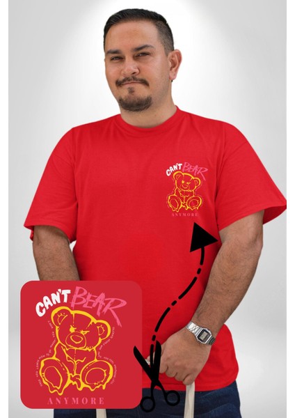 Daha Fazla Dayanamıyorum Teddy Kırmızı Büyük Beden Kadın Basic Minimal Baskılı Tişört fiyatları