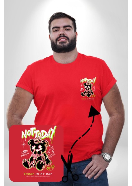 Bugün Değil Kırmızı Büyük Beden Kadın Basic Minimal Baskılı Tişört