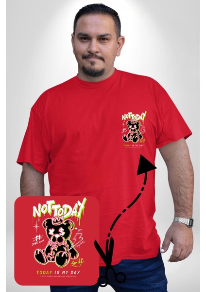 Bugün Değil Kırmızı Büyük Beden Kadın Basic Minimal Baskılı Tişört modelleri