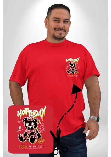 Bugün Değil Kırmızı Büyük Beden Kadın Basic Minimal Baskılı Tişört fırsatları