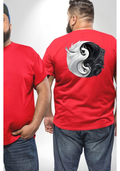 Kırmızı Beyaz Ying Yang Büyük Beden Kırmızı Tişört Kadın Erkek Ünisex Sırt Baskılı fiyatları