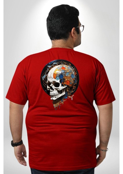 Kuru Kafa Kristal Büyük Beden Kırmızı Tişört Kadın Erkek Ünisex Sırt Baskılı