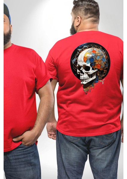 Kuru Kafa Kristal Büyük Beden Kırmızı Tişört Kadın Erkek Ünisex Sırt Baskılı fiyatları