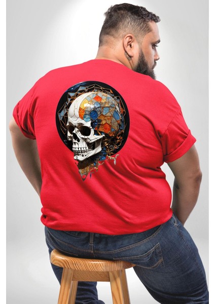 Kuru Kafa Kristal Büyük Beden Kırmızı Tişört Kadın Erkek Ünisex Sırt Baskılı fırsatları