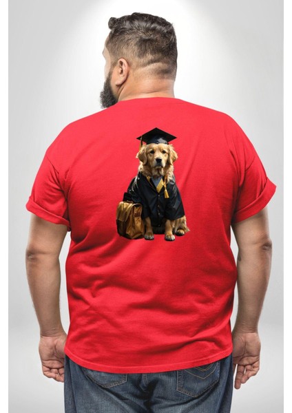 Okula Giden Öğrenci Golden Büyük Beden Kırmızı Tişört Kadın Erkek Ünisex Sırt Baskılı