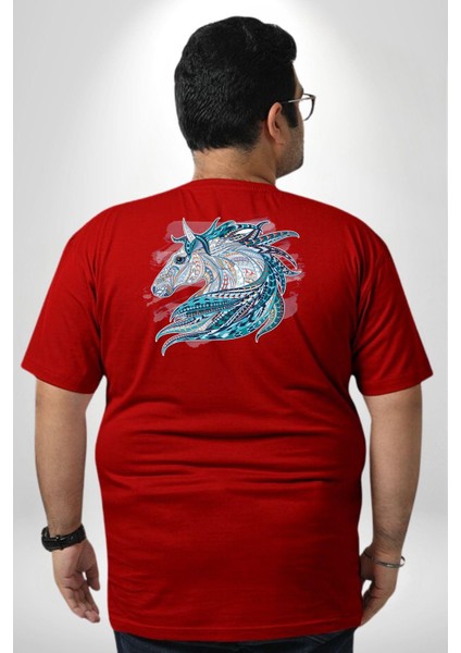 At Mandala Kafası Büyük Beden Kırmızı Tişört Kadın Erkek Ünisex Sırt Baskılı fırsatları