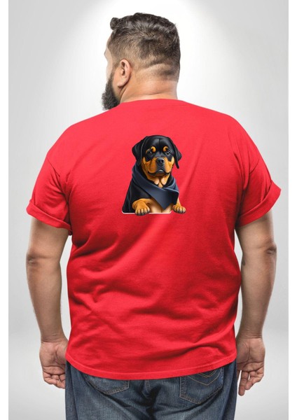 Puppy Köpek Rottweiler Büyük Beden Kırmızı Tişört Kadın Erkek Ünisex Sırt Baskılı fırsatları