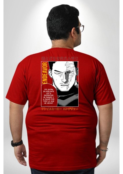 Enji Todoroki Manga Büyük Beden Kırmızı Tişört Kadın Erkek Ünisex Sırt Baskılı