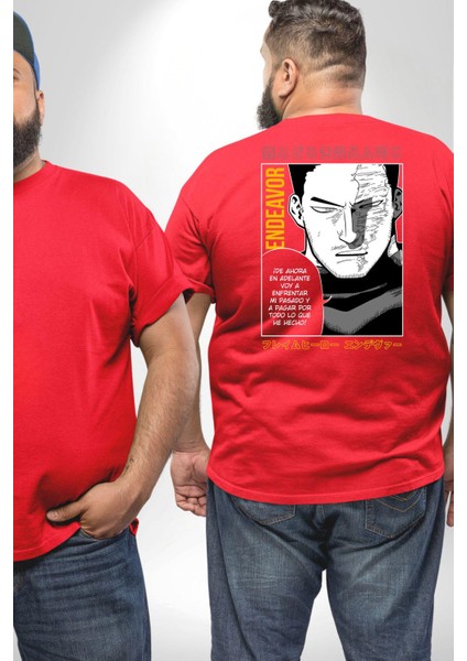 Enji Todoroki Manga Büyük Beden Kırmızı Tişört Kadın Erkek Ünisex Sırt Baskılı fiyatları