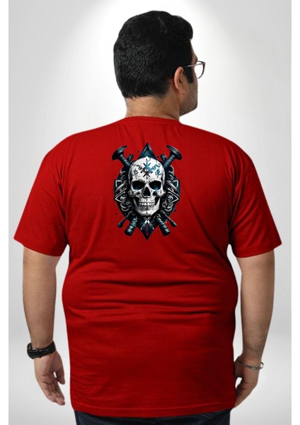 Kuru Kafa Yapay Zeka Tasarım Büyük Beden Kırmızı Tişört Kadın Erkek Ünisex Sırt Baskılı