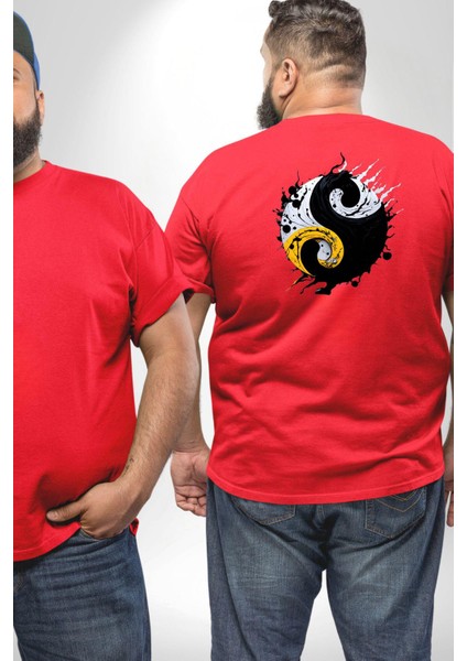 Yin Ile Yang Kuramı Büyük Beden Kırmızı Tişört Kadın Erkek Ünisex Sırt Baskılı fiyatları