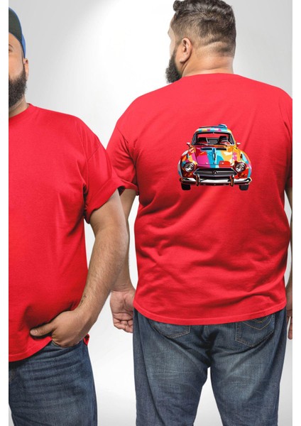 Peugeot 144 Renkli Orijinal Araba Büyük Beden Kırmızı Tişört Kadın Erkek Ünisex Sırt Baskılı fiyatları