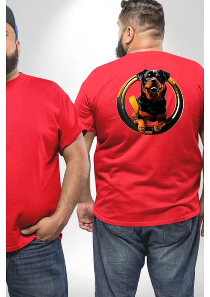 Süper Tasma Rottweiler Eğitim Büyük Beden Kırmızı Tişört Kadın Erkek Ünisex Sırt Baskılı fiyatları
