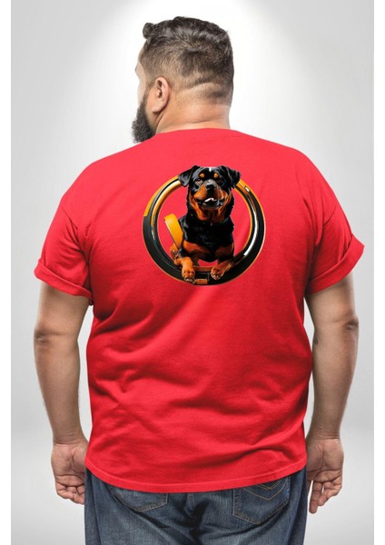 Süper Tasma Rottweiler Eğitim Büyük Beden Kırmızı Tişört Kadın Erkek Ünisex Sırt Baskılı fırsatları