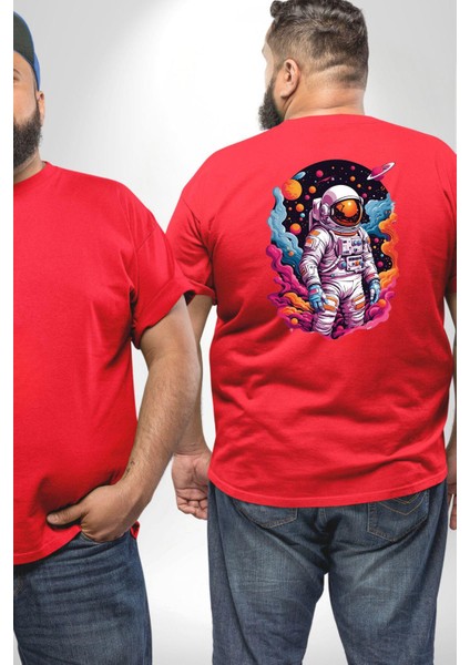 Ay Mars Astronot Büyük Beden Kırmızı Tişört Kadın Erkek Ünisex Sırt Baskılı fiyatları