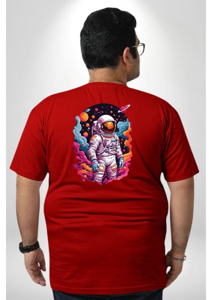 Ay Mars Astronot Büyük Beden Kırmızı Tişört Kadın Erkek Ünisex Sırt Baskılı fırsatları