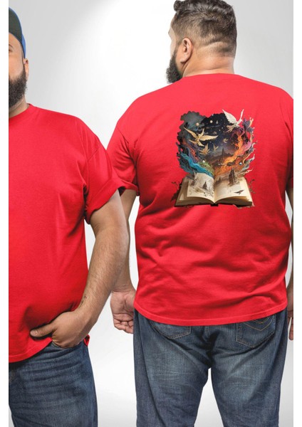 Hikaye Roman Kitabı Gerçekleşti Büyük Beden Kırmızı Tişört Kadın Erkek Ünisex Sırt Baskılı fiyatları