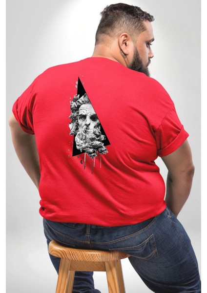 Poseidon Felsefe Büyük Beden Kırmızı Tişört Kadın Erkek Ünisex Sırt Baskılı