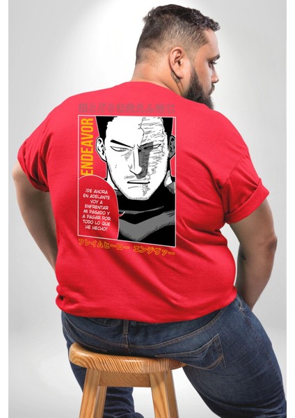 Enji Todoroki Manga Büyük Beden Kırmızı Tişört Kadın Erkek Ünisex Sırt Baskılı fırsatları