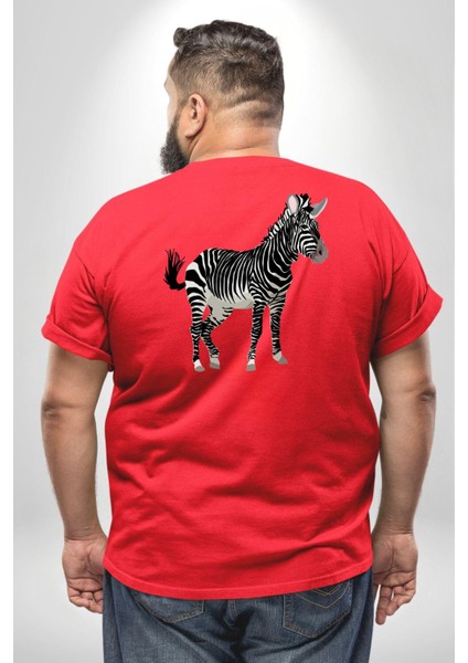 Zürafa Büyük Beden Kırmızı Tişört Kadın Erkek Ünisex Sırt Baskılı