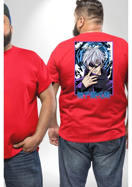 Jujutsu Vintage Washed - Megumi Gojo Anime Manga Büyük Beden Kırmızı Tişört Kadın Erkek Ünisex Sırt Baskılı fiyatları
