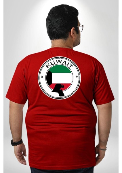 Kuveyt Bayrağı Büyük Beden Kırmızı Tişört Kadın Erkek Ünisex Sırt Baskılı