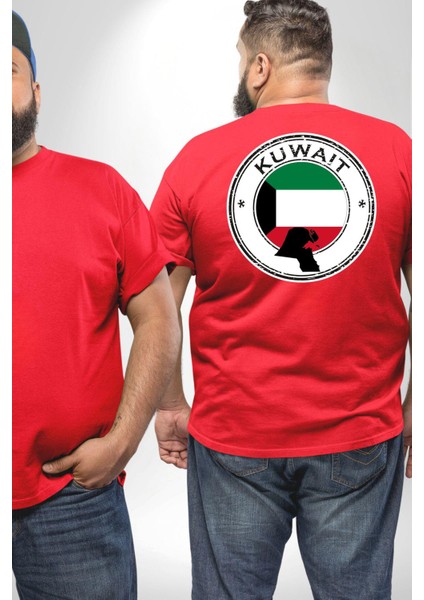 Kuveyt Bayrağı Büyük Beden Kırmızı Tişört Kadın Erkek Ünisex Sırt Baskılı fiyatları