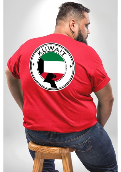 Kuveyt Bayrağı Büyük Beden Kırmızı Tişört Kadın Erkek Ünisex Sırt Baskılı fırsatları