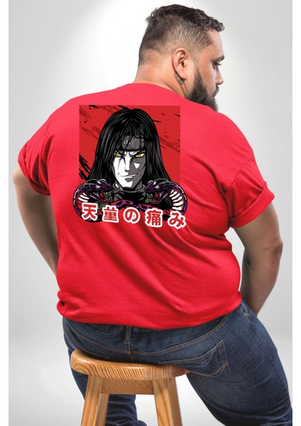 Orochimaru Anime Büyük Beden Kırmızı Tişört Kadın Erkek Ünisex Sırt Baskılı