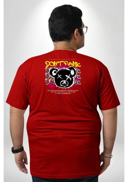 Panik Yok Teddy Büyük Beden Kırmızı Tişört Kadın Erkek Ünisex Sırt Baskılı fırsatları