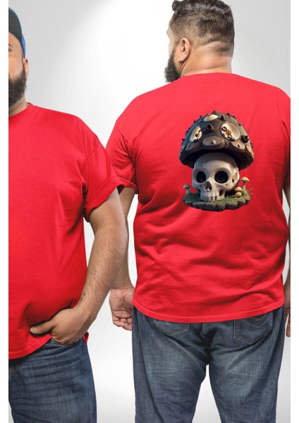 Kurukafa Mantar Ev Büyük Beden Kırmızı Tişört Kadın Erkek Ünisex Sırt Baskılı fiyatları