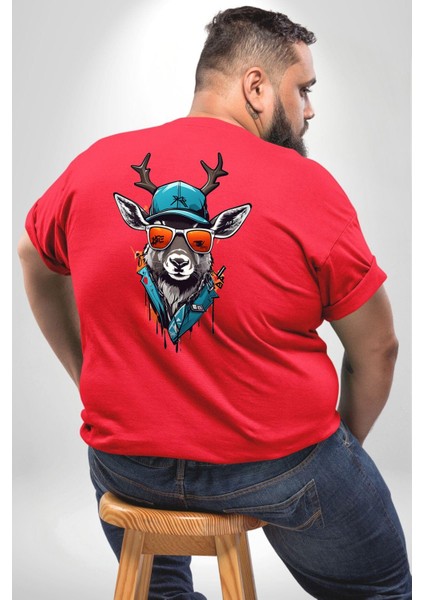 Güneş Gözlüğü Savaşcı Geyik Büyük Beden Kırmızı Tişört Kadın Erkek Ünisex Sırt Baskılı
