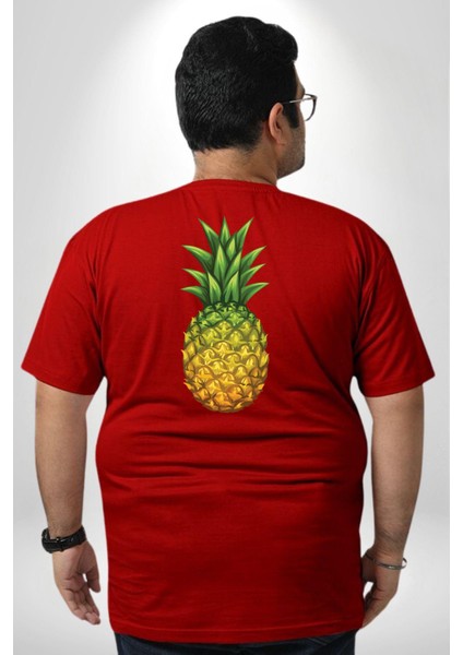 Ananas Meyve Büyük Beden Kırmızı Tişört Kadın Erkek Ünisex Sırt Baskılı