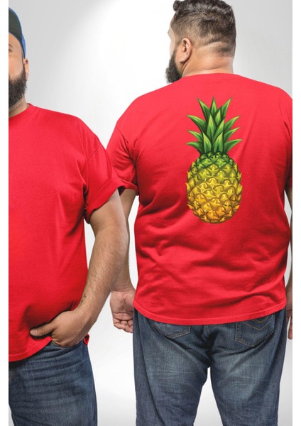 Ananas Meyve Büyük Beden Kırmızı Tişört Kadın Erkek Ünisex Sırt Baskılı fiyatları