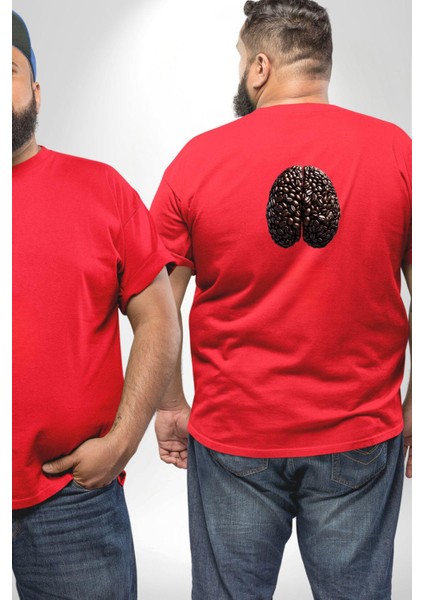 Kuru Kahve Çekirdeği Beyin Büyük Beden Kırmızı Tişört Kadın Erkek Ünisex Sırt Baskılı fiyatları