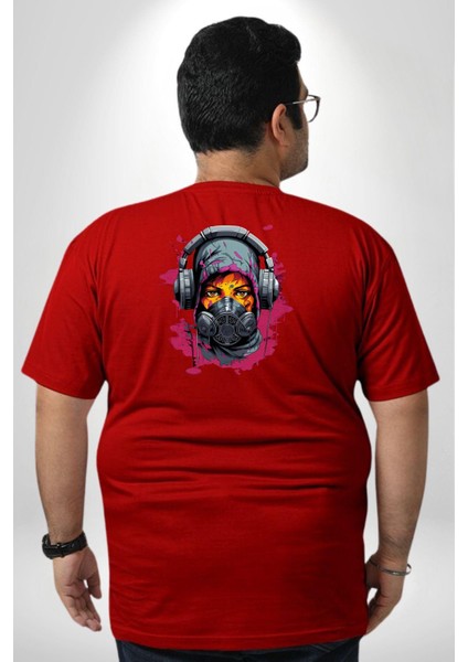 Maske Duman Corona Müzik Kulaklık Büyük Beden Kırmızı Tişört Kadın Erkek Ünisex Sırt Baskılı fırsatları
