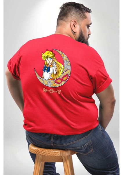 Sailor Moon Ay Savaşcısı Anime Büyük Beden Kırmızı Tişört Kadın Erkek Ünisex Sırt Baskılı fırsatları