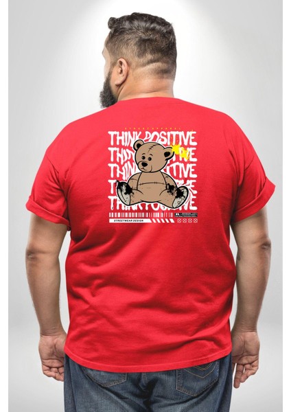 Positive Düşünce Büyük Beden Kırmızı Tişört Kadın Erkek Ünisex Sırt Baskılı