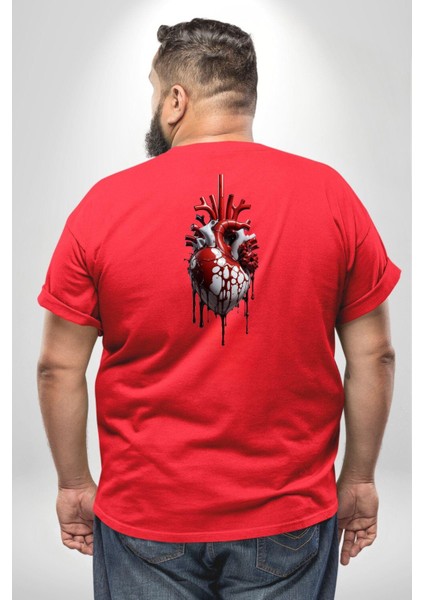 Kırmızı Beyaz Kalp Toplar Damar Büyük Beden Kırmızı Tişört Kadın Erkek Ünisex Sırt Baskılı fırsatları