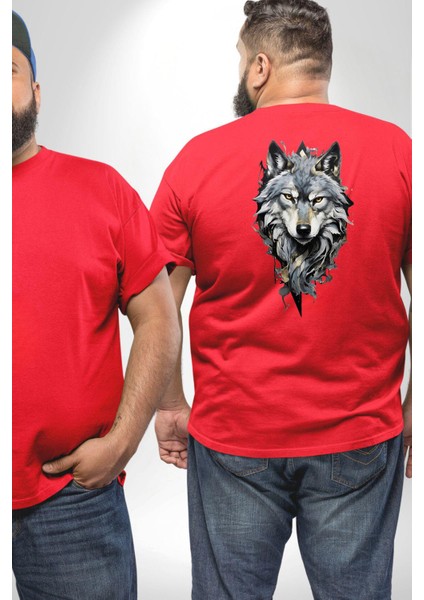 Beyaz Kurt Büyük Beden Kırmızı Tişört Kadın Erkek Ünisex Sırt Baskılı fiyatları